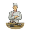 sushi chef sketch vector illustration