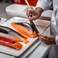 A sushi chef slicing fresh fish with precision3