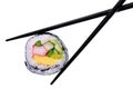 Sushi and chopsticks isolated on white Royalty Free Stock Photo