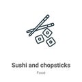 Sushi and chopsticks outline vector icon. Thin line black sushi and chopsticks icon, flat vector simple element illustration from Royalty Free Stock Photo