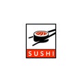 Sushi with chopsticks in square logo