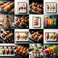 Sushi Collage beautiful different taste Royalty Free Stock Photo