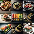 Sushi Collage beautiful different taste Royalty Free Stock Photo