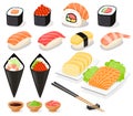 Sushi collection Asia food icons. Vector illustration