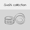 Sushi collection. Philadelphia maki rolls. Line drawing, icon. Vector.