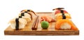 Sushi composition over cutting board