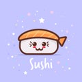 Sushi cute cartoon comic character with smiling face happy emoji kawaii style traditional japanese food concept