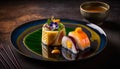 Sushi Delight: Colorful Assortment of Rolls and Sashimi on a Beautiful Serving Platter- ai generated