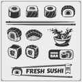 Sushi Emblems Set. Japanese Restaurant Menu And Design Elements.