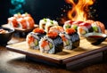 Sushi Ensemble with Blue Smoke Royalty Free Stock Photo