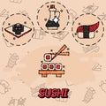 Sushi flat concept icons