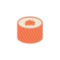 Sushi flat design vector illustration. Sushi roll, salmon, rice, minimal flat symbols. Seafood sushi rolls vector. Japanese