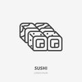 Sushi flat line icon. Vector thin sign of japanese fast food cafe logo. Rolls illustration