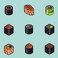 Sushi flat outline isomeric icons