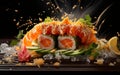 Sushi with Flying Vegetables and Meat\