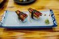 Sushi freshwater eel grilled. Japanese food for healthy. unagi sushi, premium sushi menu. image for background Royalty Free Stock Photo