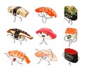 Sushi with funny face expressions set