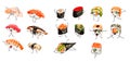 Sushi with funny face expressions set