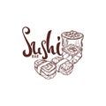 Sushi Hand Drawn Sketches, For Your Japanese Food Restaurant a Royalty Free Stock Photo