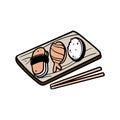 Sushi hand drawn vintage cartoon vector, illustration japanese traditional food