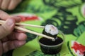 Sushi hosomaki surimi stick soy sauce