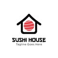 Sushi house logo design vector template illustration. sushi restaurant, sushi bar, sashimi, Japanese food symbol icon