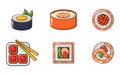 Sushi icon set, cartoon style Royalty Free Stock Photo