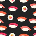 Sushi icons set. Asian food. Seamless pattern