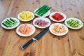 sushi ingredients placed on the wooden table. prepared for sushi making at home Royalty Free Stock Photo