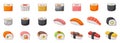 Sushi isolated vector set icon. Vector illustration japanese food on white background . Cartoon set icon roll. Royalty Free Stock Photo