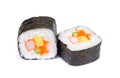 sushi isolated on white background, Traditional japanese futomaki roll stuffed with tobiko caviar, tomago omelet, cucumber, crab Royalty Free Stock Photo