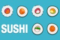 Sushi japan with two sticks isolated. Sushi logo flat style design. Restaurant japanese, asian food Royalty Free Stock Photo