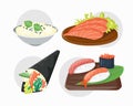 Sushi japanese cuisine traditional food flat healthy gourmet icons and oriental restaurant rice asia meal plate culture Royalty Free Stock Photo