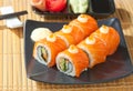 Roll salmon Sushi, Japanese food menu Royalty Free Stock Photo