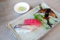 sushi Japanese style fresh serve on white plate Royalty Free Stock Photo