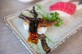 sushi Japanese style fresh serve on white plate Royalty Free Stock Photo