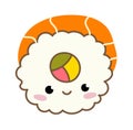 Sushi kawaii. Japanese funny food. Vector cartoon cute manga character.