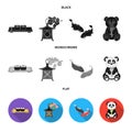 Sushi, koi fish, Japanese lantern, panda.Japan set collection icons in black, flat, monochrome style vector symbol stock