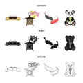 Sushi, koi fish, Japanese lantern, panda.Japan set collection icons in cartoon,black,outline style vector symbol stock