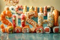 Sushi letter made out of candy. Generative AI