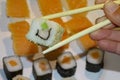 Sushi, maki in detail with sticks Royalty Free Stock Photo