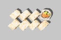 Sushi maki isolated on grey background. Salmon roll with avocado and cucumber. Japanese food Royalty Free Stock Photo