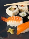 Sushi meal on a blue plate