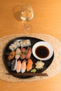 Sushi meal with white wine Royalty Free Stock Photo