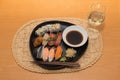 Sushi meal with white wine Royalty Free Stock Photo