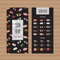 Sushi menu design. Leaflet and flyer layout template. Japanese f Royalty Free Stock Photo