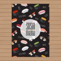 Sushi menu design. A4 size layout template. Cover restaurant bro Royalty Free Stock Photo