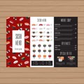Sushi menu design. Tri-fold leaflet layout template. Japanese food restaurant brochure with modern graphic. Vector illustration.
