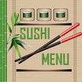 Sushi menu with green bamboo and bamboo mat Royalty Free Stock Photo