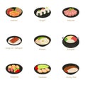 Sushi menu icons set, cartoon style Royalty Free Stock Photo